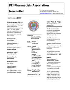 PEI Pharmacists Association PEI Pharmacists Association PO Box[removed]Stratford, PE C1B 2V5 [removed] www.peipharm.info  Newsletter