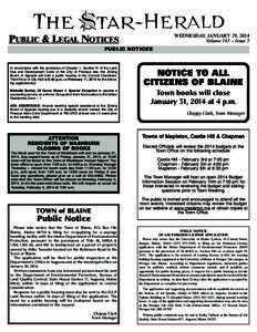 WEDNESDAY, JANUARY 29, 2014 Volume 143 – Issue 5 PUBLIC & LEGAL NOTICES PUBLIC NOTICES