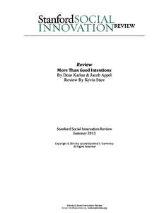 Review More Than Good Intentions By Dean Karlan & Jacob Appel Review By Kevin Starr  Stanford Social Innovation Review