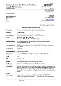 Westdeutscher Tischtennis Verband Bezirk Mittelrhein Pokalspielleiter Mitglied des Deutschen Tischtennis-Bundes