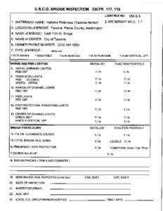 U.S.C.G. BRIDGE INSPECTION 33CFR 117, 118 LIGHT FILE NO: 164-S[removed]WATERWAY MILE: N/A