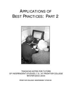 Applications of Best Practices :  A Syllabus for Tutors of Independent Studies (I.S.) at Frontier College – Part 2: Teaching Notes for Tutors