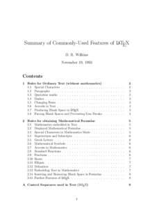 Summary of Commonly-Used Features of LaTEX D. R. Wilkins November 19, 1993 Contents 1 Rules for Ordinary Text (without mathematics)