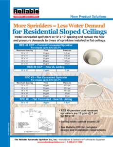 New Product Solutions  More Sprinklers = Less Water Demand for Residential Sloped Ceilings Install concealed sprinklers at 10’ x 10’ spacing and reduce the flow