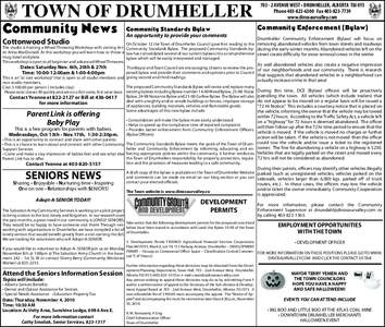 TOWN OF DRUMHELLER  Community News Community Standards Bylaw An opportunity to provide your comments