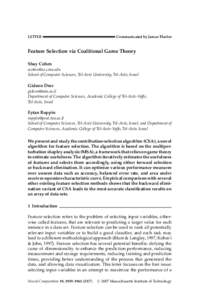 LETTER  Communicated by James Theiler Feature Selection via Coalitional Game Theory Shay Cohen