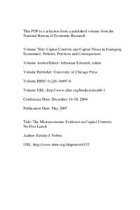 Capital Controls and Capital Flows in Emerging Economies: Policies, Practices, and Consequences