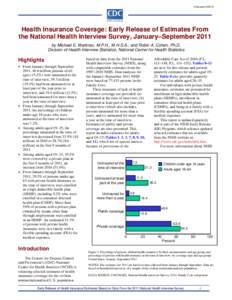Health Insurance Coverage: Early Release of Estimates From the National Health Interview Survey, January–September 2011