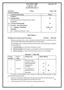 Annexure ‘D’  ENGLISH CORE Code No[removed]CLASS XII[removed]One Paper