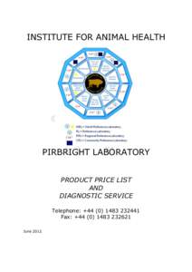 INSTITUTE FOR ANIMAL HEALTH  PIRBRIGHT LABORATORY PRODUCT PRICE LIST AND DIAGNOSTIC SERVICE