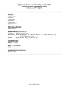 Objection to the Issuance of Permit Approval No[removed]Jennings Northwest Regional Sewer District 2000 OEA[removed]W-J[removed]TOPICS: sanitary sewer