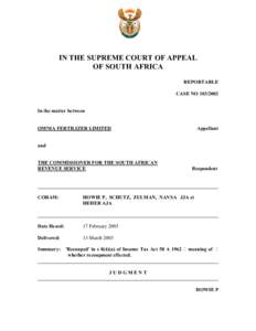 IN THE SUPREME COURT OF APPEAL OF SOUTH AFRICA REPORTABLE CASE NO[removed]In the matter between OMNIA FERTILIZER LIMITED