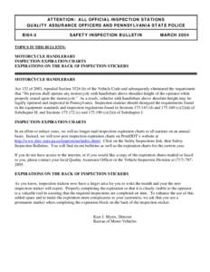 ATTENTION: ALL OFFICIAL INSPECTION STATIONS QUALITY ASSURANCE OFFICERS AND PENNSYLVANIA STATE POLICE BI04-3 SAFETY INSPECTION BULLETIN