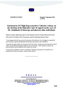 EUROPEA1 U1IO1  Brussels, 5 September 2012 A[removed]Statement by EU High Representative Catherine Ashton, on