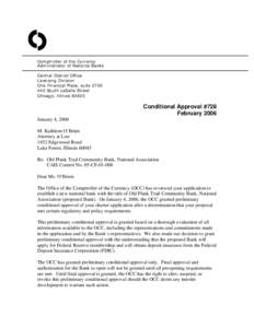 O Comptroller of the Currency Administrator of National Banks Central District Office Licensing Division One Financial Place, suite 2700