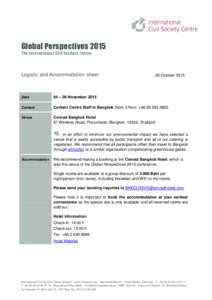 Global Perspectives 2015 The international CSO leaders’ forum Logistic and Accommodation sheet  29 October 2015