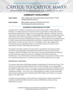 COMMUNITY DEVELOPMENT Team Leaders: Ryan Loofbourrow, Sacramento Steps Forward, (, 