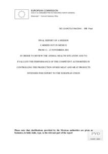 EUROPEAN COMMISSION HEALTH & CONSUMER PROTECTION DIRECTORATE-GENERAL Directorate F - Food and Veterinary Office DG (SANCO[removed] – MR Final