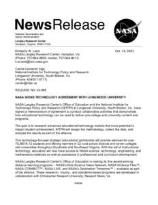 NewsRelease National Aeronautics and Space Administration Langley Research Center Hampton, Virginia[removed]