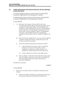 CITY OF ONKAPARINGA MINUTES OF THE COUNCIL MEETING HELD ON 1 MAYTender Endorsement and Contract Award for the new Aberfoyle