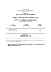 UNITED STATES SECURITIES AND EXCHANGE COMMISSION Washington, D.C[removed]FORM SD SPECIALIZED DISCLOSURE REPORT