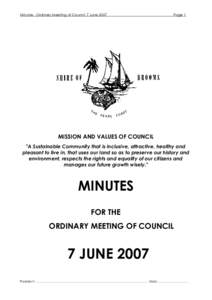 Minutes - Ordinary Meeting of Council 7 JunePage 1 MISSION AND VALUES OF COUNCIL 