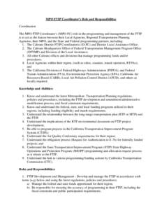 MPO FTIP Coordinator’s role/responsibilities