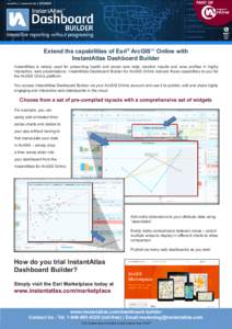 Extend the capabilities of Esri® ArcGISSM Online with InstantAtlas Dashboard Builder InstantAtlas is widely used for presenting health and social care data, election results and area profiles in highly interactive, web 