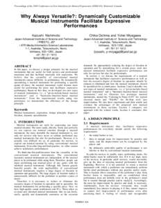 Proceedings of the 2003 Conference on New Interfaces for Musical Expression (NIME-03), Montreal, Canada  Why Always Versatile?: Dynamically Customizable Musical Instruments Facilitate Expressive Performances Kazushi Nish