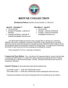 REFUSE COLLECTION Residential Refuse (absent of yard waste) is collected: April 16 – December 5 December 6 – April 15