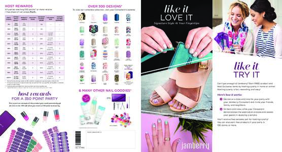 HOST REWARDS  OVER 300 DESIGNS* All parties reaching 100 points* or more receive 1 free sheet of nail wraps PLUS…