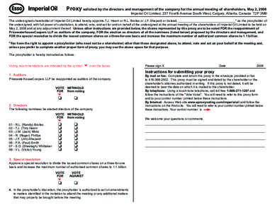 Proxy solicited by the directors and management of the company for the annual meeting of shareholders, May 2, 2006  Imperial Oil Limited, 237 Fourth Avenue South West, Calgary, Alberta, Canada T2P 3M9 The undersigned sha