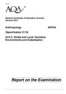 Version  General Certificate of Education (A-level) JanuaryAnthropology