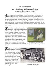 In Memoriam Mr. Anthony Killykeen-Doyle Killykeen Irish Wolfhounds I