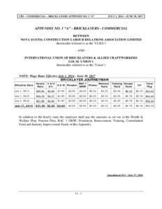 CBI – COMMERCIAL – BRICKLAYERS APPENDIX NO. 1 “A”  JULY 1, 2014 – JUNE 30, 2017 APPENDIX NO. 1 “A” - BRICKLAYERS - COMMERCIAL BETWEEN