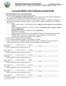 Maryland Department of Agriculture Animal Health Section www.mda.state.md.us  50 Harry S. Truman Parkway, Annapolis, Maryland 21401