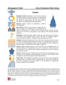 Demographic Profile  City of Commerce Public Library Highlights  Population Growth: Population in the City of Commerce