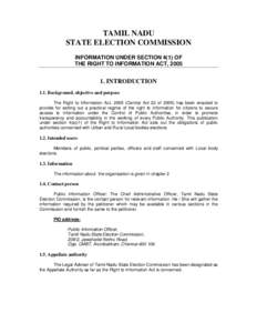 TAMIL NADU STATE ELECTION COMMISSION INFORMATION UNDER SECTION 4(1) OF THE RIGHT TO INFORMATION ACT, [removed]INTRODUCTION