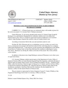 United States Attorney District of New Jersey FOR IMMEDIATE RELEASE April 15, 2015 www.justice.gov/usao/nj