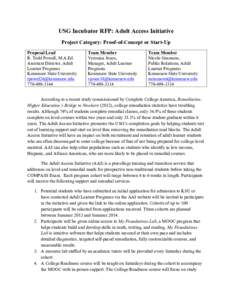 USG Incubator RFP: Adult Access Initiative Project Category: Proof-of-Concept or Start-Up Proposal Lead R. Todd Powell, M.A.Ed. Assistant Director, Adult Learner Programs