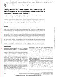 The Journal of Nutrition. First published ahead of print May 30, 2012 as doi: [removed]jn[removed]The Journal of Nutrition Supplement: Filling America’s Fiber Gap—Probing Realistic Solutions Filling America’s Fi