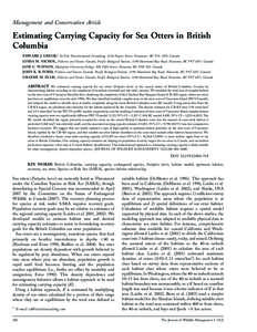 Management and Conservation Article  Estimating Carrying Capacity for Sea Otters in British Columbia EDWARD J. GREGR,1 SciTech Environmental Consulting, 2136 Napier Street, Vancouver, BC V5L 2N9, Canada LINDA M. NICHOL, 