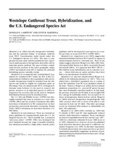 Westslope Cutthroat Trout, Hybridization, and the U.S. Endangered Species Act DONALD E. CAMPTON∗ AND LYNN R. KAEDING†