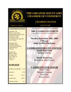 THE GREATER MOUNT AIRY CHAMBER OF COMMERCE CHAMBER CHATTER Volume 2 Issue 8  AUGUST 2009