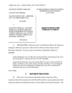 Allegis Grp., Inc. v. Zachary Piper, LLC, 2014 NCBC 37. STATE OF NORTH CAROLINA IN THE GENERAL COURT OF JUSTICE SUPERIOR COURT DIVISION 12 CVS 2984