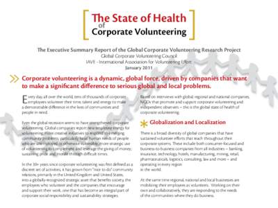 Thofe State of Health Corporate Volunteering The Executive Summary Report of the Global Corporate Volunteering Research Project Global Corporate Volunteering Council IAVE - International Association for Volunteering Effo