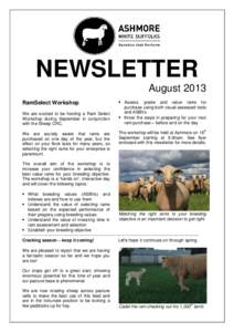 NEWSLETTER August 2013 RamSelect Workshop