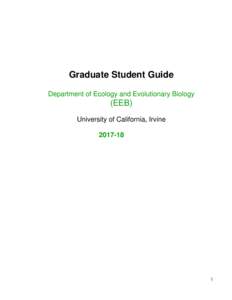 Graduate Student Guide Department of Ecology and Evolutionary Biology (EEB) University of California, Irvine