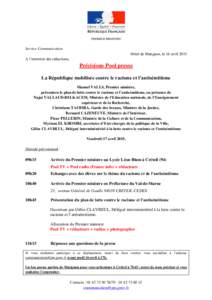 PREMIER MINISTRE  Service Communication Hôtel de Matignon, le 16 avril 2015 A l’attention des rédactions,