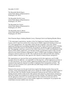 December 19, 2013 The Honorable Harold Rogers United States House of Representatives Washington, DC[removed]The Honorable Nita M. Lowey United States House of Representatives